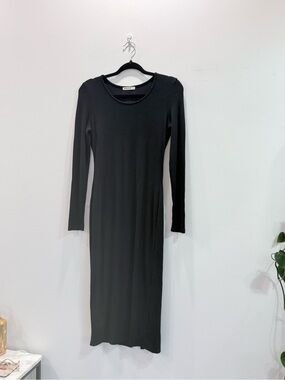 Marine Layer Black Lexi Rib Long Sleeve Midi Dress Size M